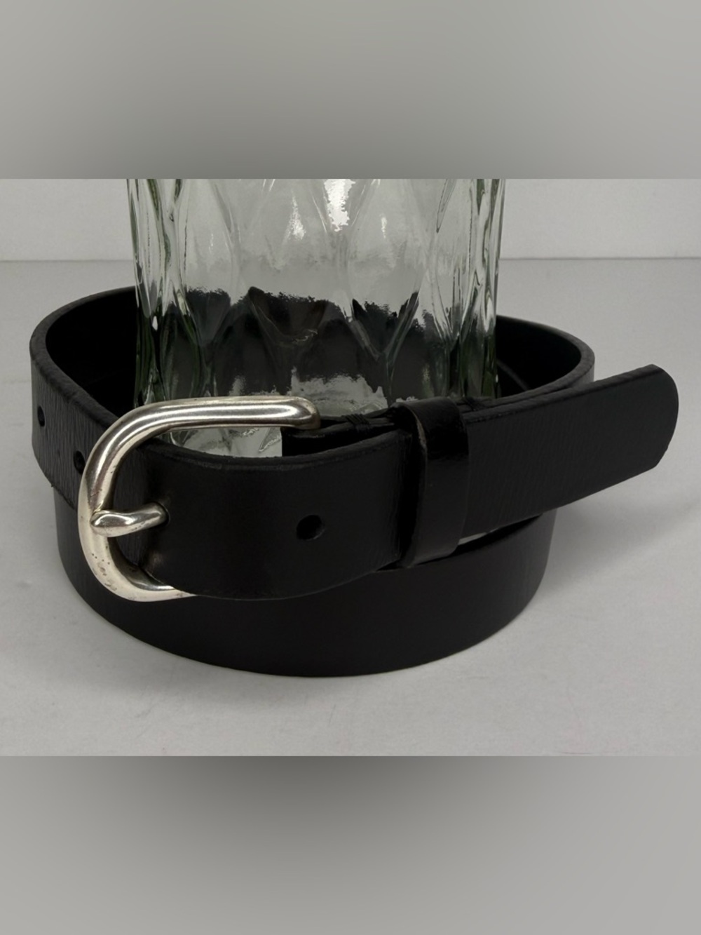 J Crew Crewcuts Kids Genuine Buffalo Leather Belt Black Silver Buckle Size XL